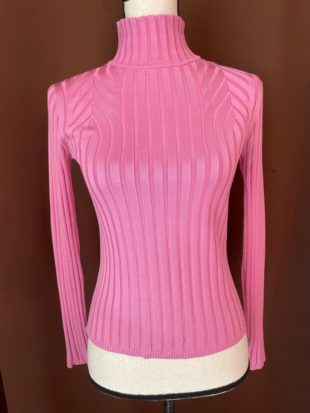 Vintage Y2K 90% silk pink Ribbed Turtleneck Sweater XS/S